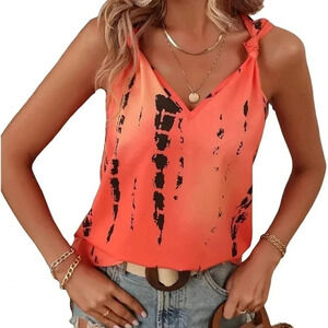 SHEIN Orange and Black vneck knot shoulder tanktop